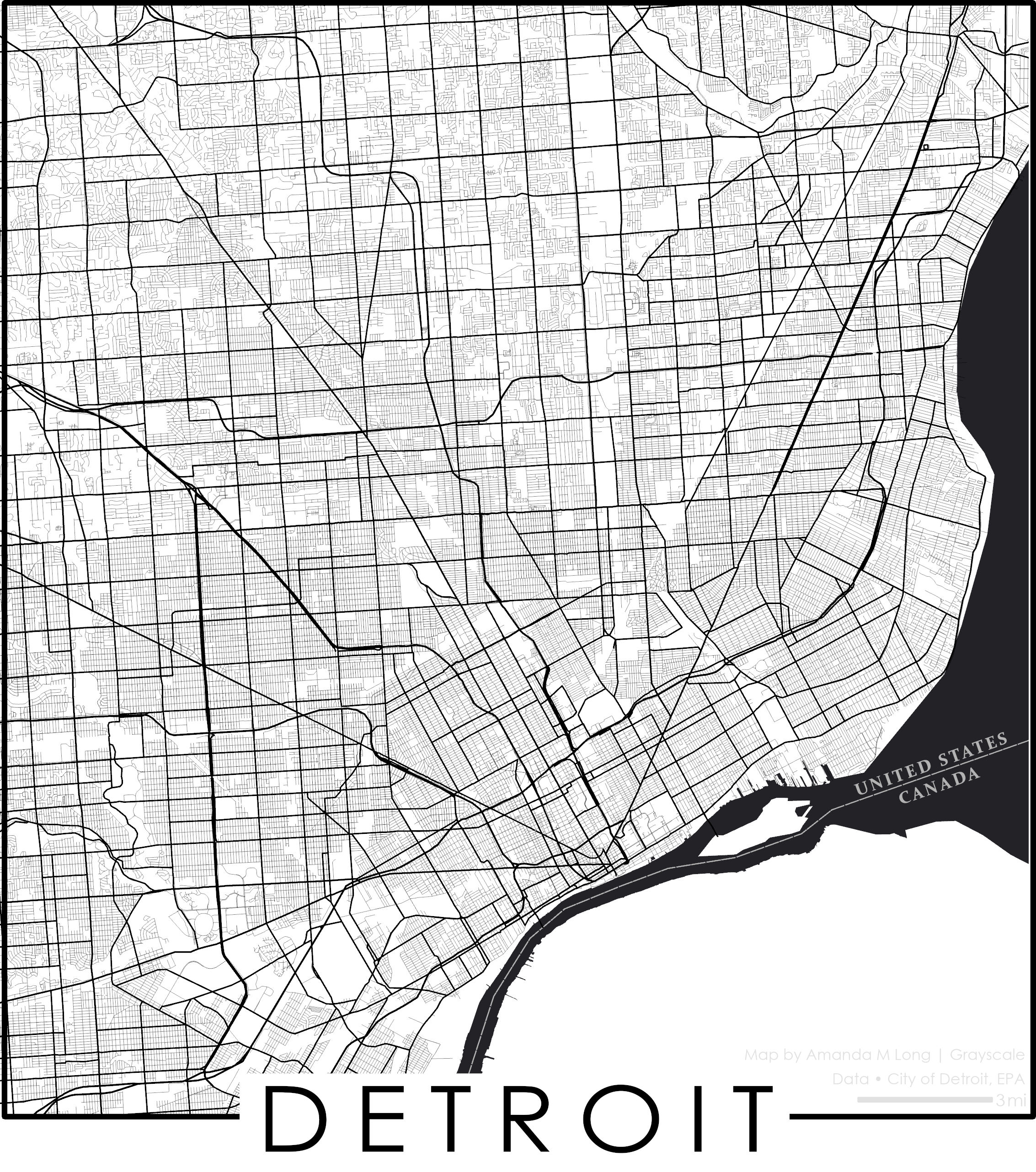 Map of road systems in Detroit, Michigan.